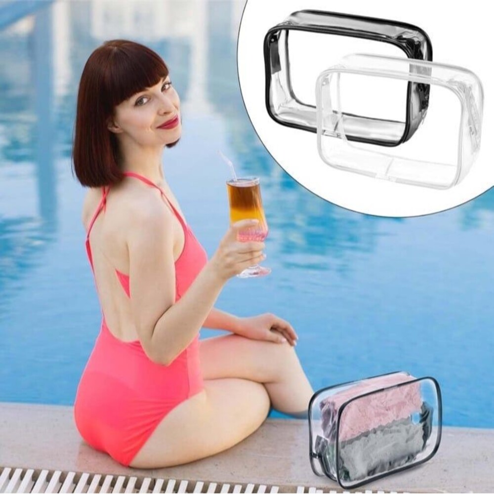 2PCS new unisex TSA approved clear toiletries/ essentials bags 1 white 1 black